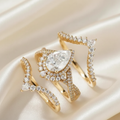 Geometric Gold Ring Set - Cream Silk