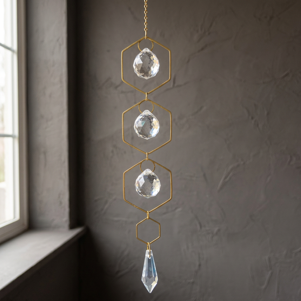 Geometric suncatcher against charcoal
