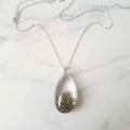 Gold Leaf Resin Teardrop Necklace on White Marble