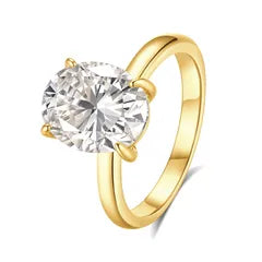 Pure Silver 5 Carat Pigeon Egg Ring | 18K Gold Plated Oval Diamond Ring