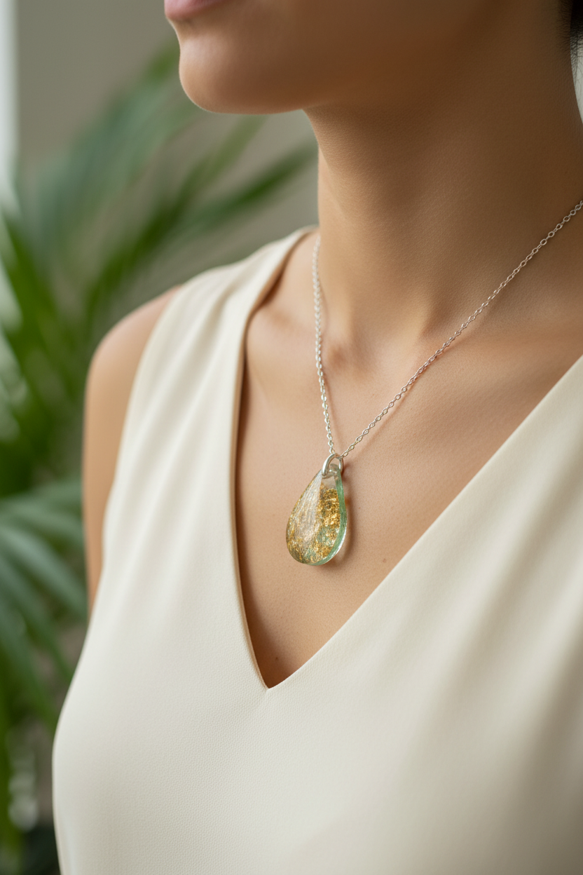 Green Crystal Resin Pendant Necklace - Lifestyle