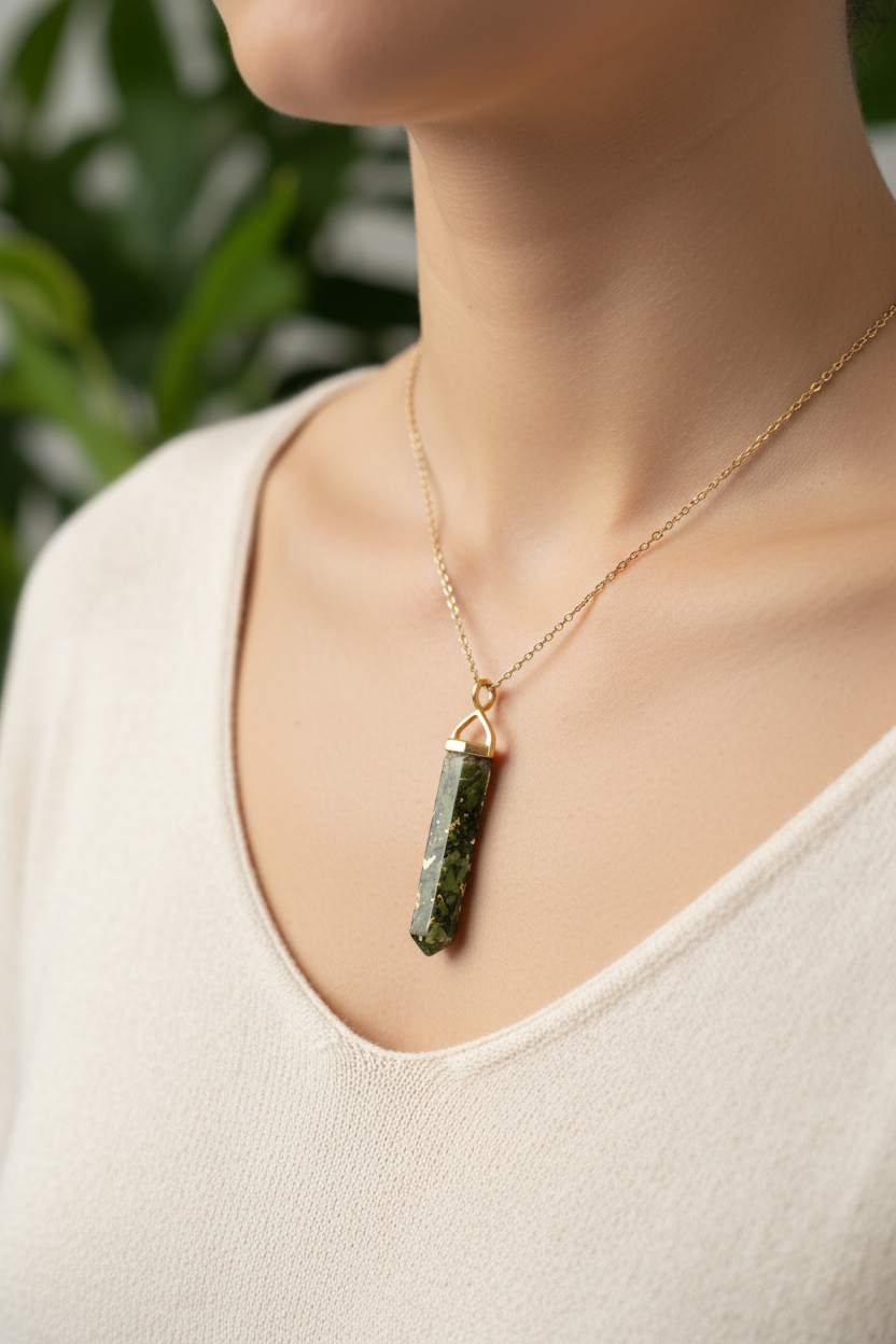 Green Leaf Pendant - Female Lifestyle