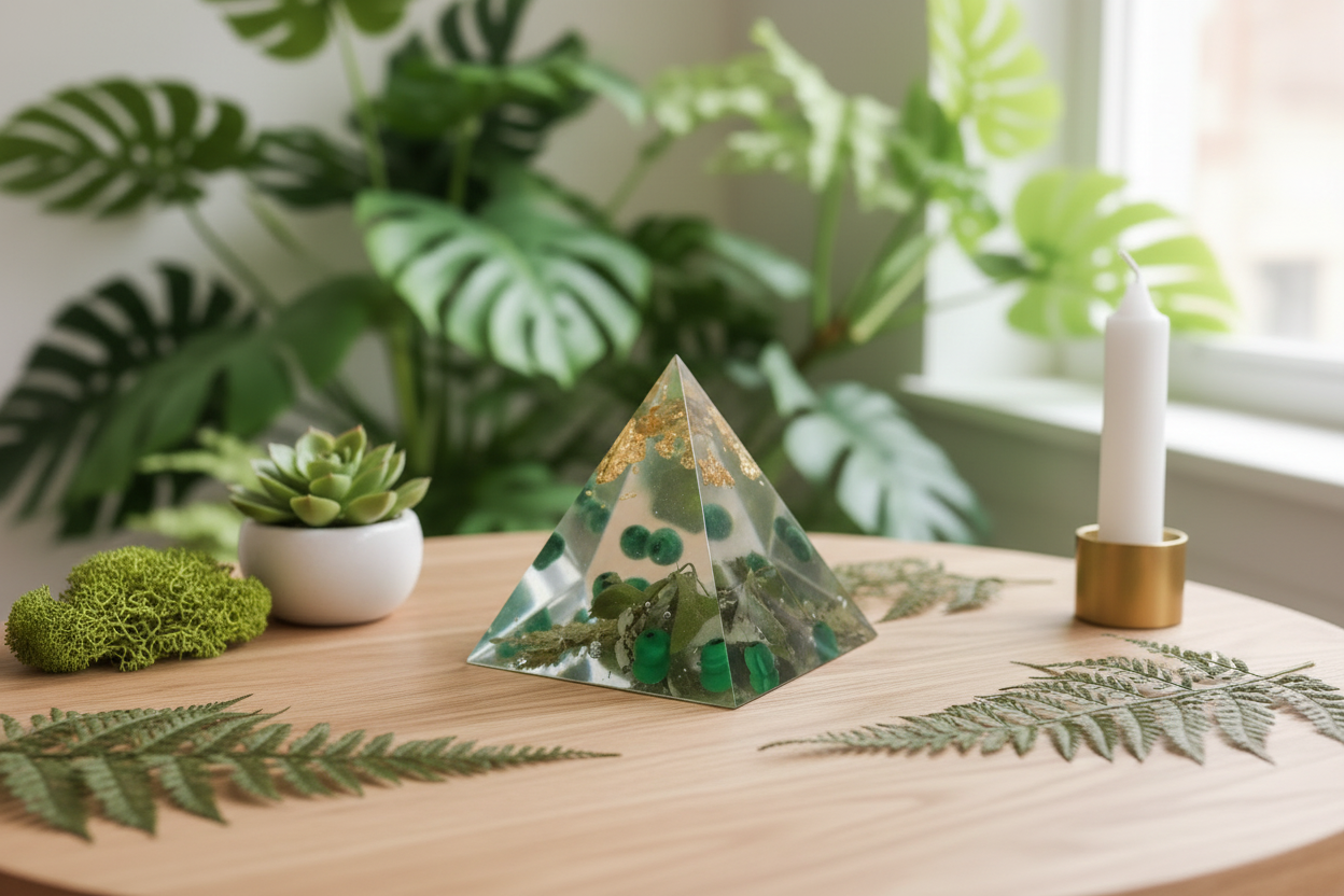 Green Resin Pyramid - Desk Lifestyle