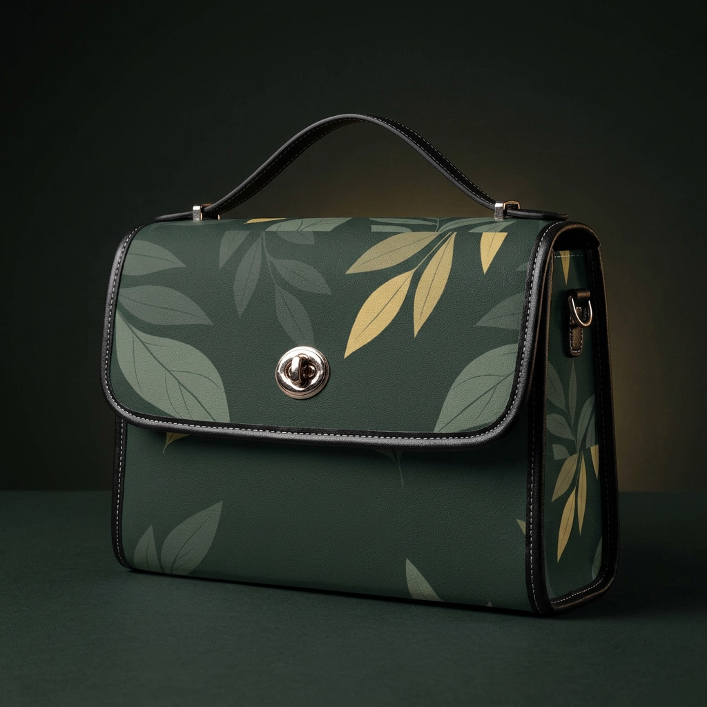 Deep Forest Leaf-Print Satchel Crossbody Bag