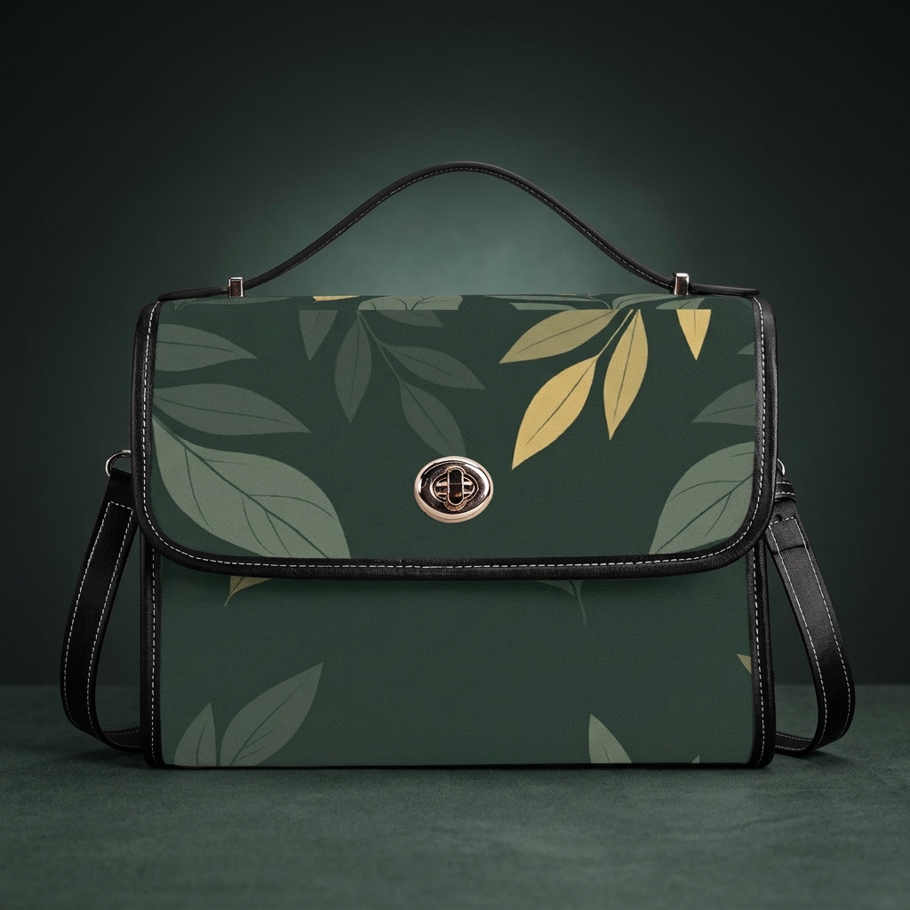 Deep Forest Leaf-Print Satchel Crossbody Bag