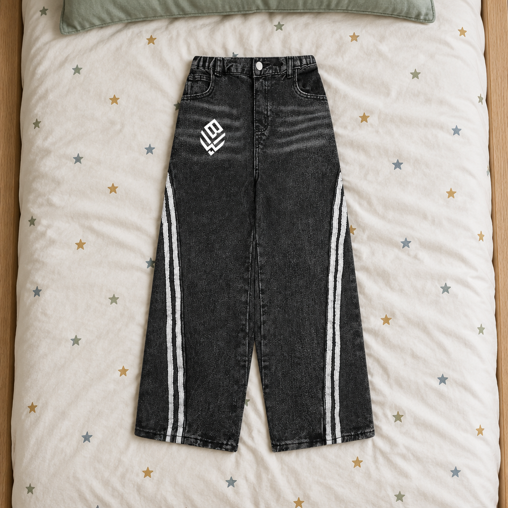 Kids’ vintage-wash jeans front on star bedding