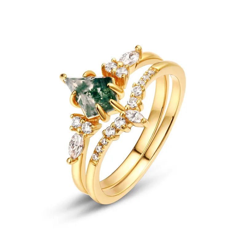 2 Pieces Set 925 Sterling Silver Lab-grown Gemstone K Gold Plated White Gold Plated Lab Created Gemstones Rings