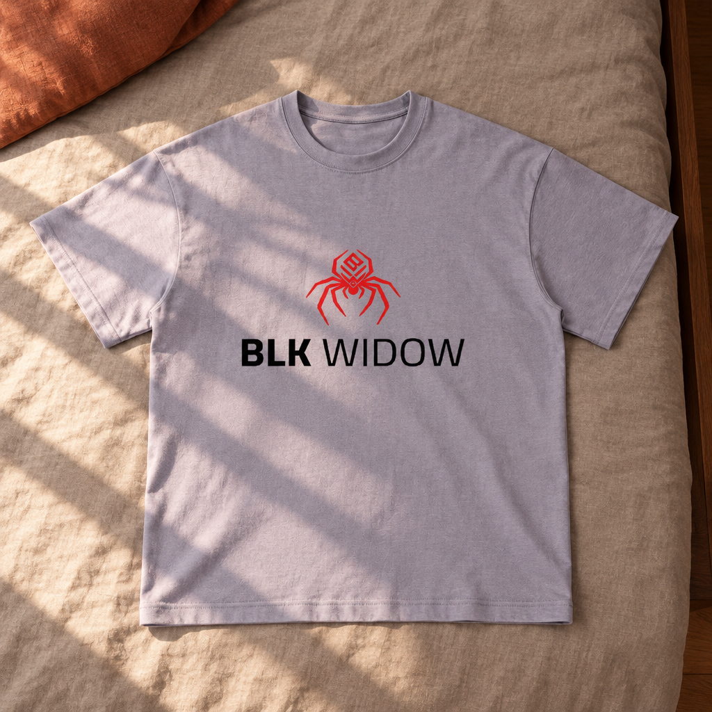 Lavender-grey T-shirt front in sunlight