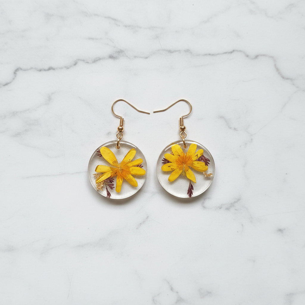 March Marigold Round Earrings - Flat Lay Marble
