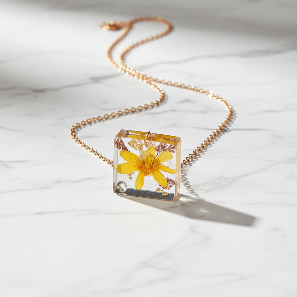 March Marigold Square Necklace - Marble