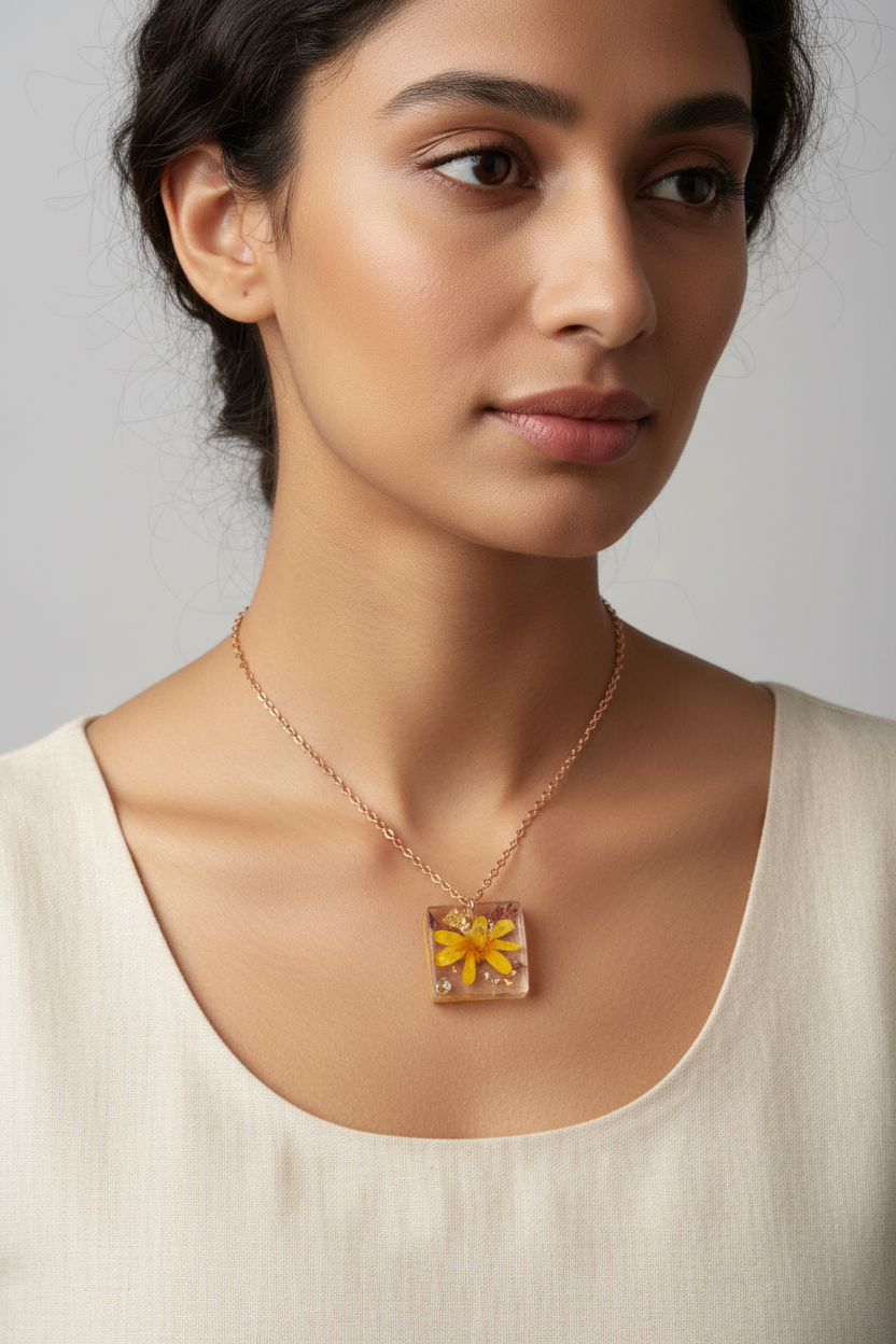 March Marigold Square Necklace - Model