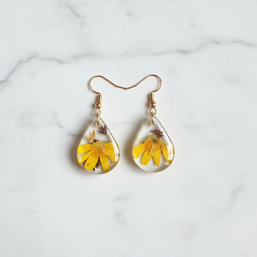 Marsh Marigold Droplet Earrings - Marble