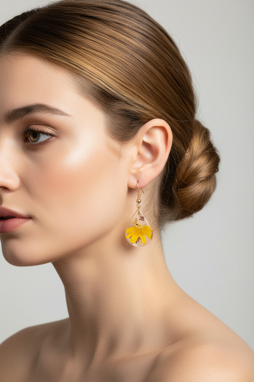 Marsh Marigold Droplet Earrings - Model
