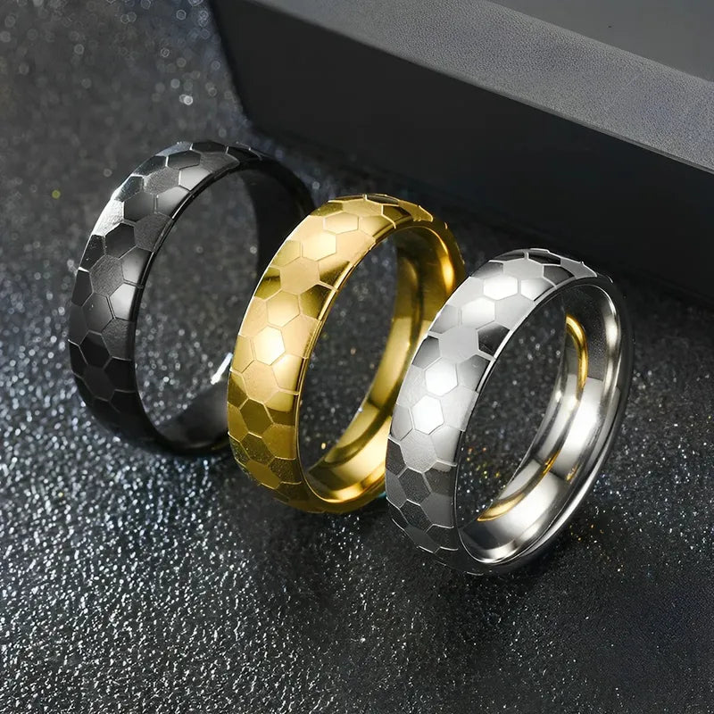 Vintage Style Titanium Steel Honeycomb Band Ring