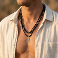 Geometric Western Style Agate Pendant Necklace - Men's Beaded Chain Jewellery