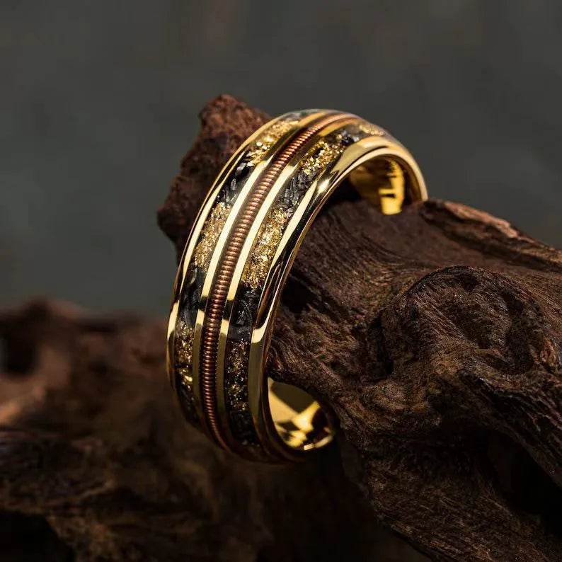 Men's Meteorite Dust Ring — Electroplated Gold Stainless Steel