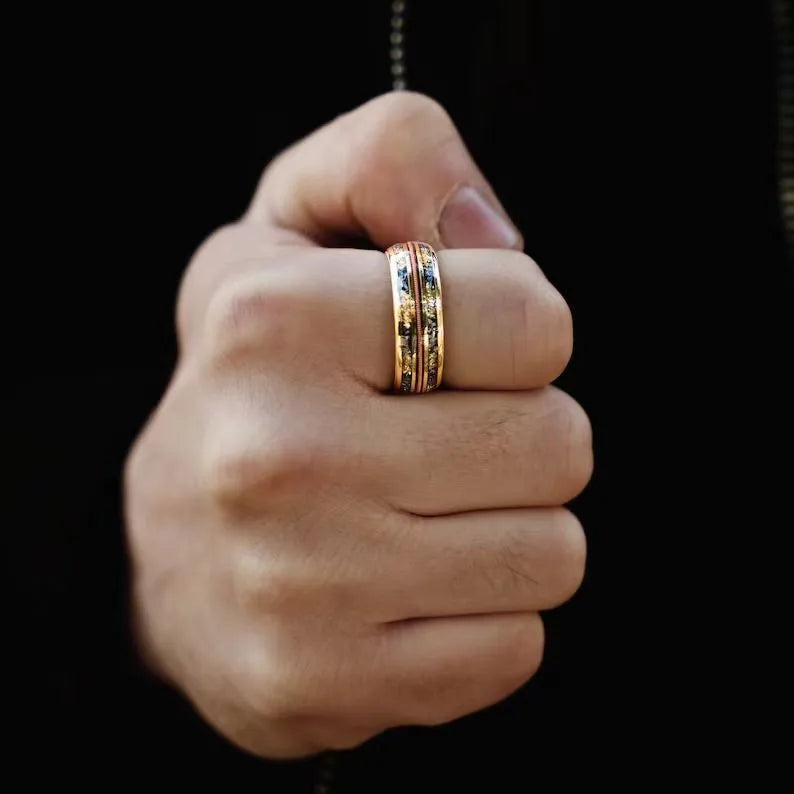 Men's Meteorite Dust Ring — Electroplated Gold Stainless Steel