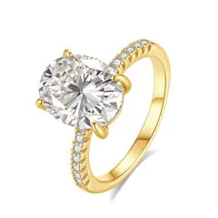 Pure Silver 5 Carat Pigeon Egg Ring | 18K Gold Plated Oval Diamond Ring