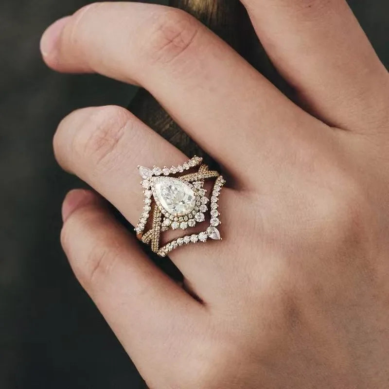 Geometric Gold Rings For Women – 3 Piece Set
