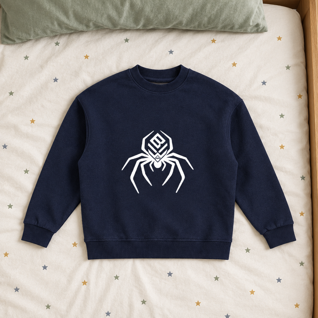 Navy sweatshirt front on children’s star bedding