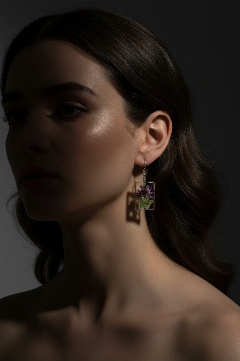 Nectar Flower Rectangle Earrings - Model