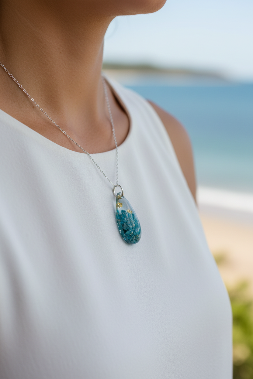 Ocean God Teardrop Resin Necklace - Lifestyle