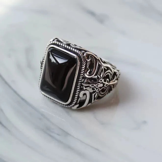 Men’s Adjustable Black Stone Ring