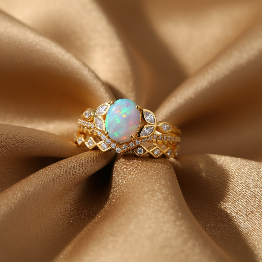 Opal Ring Stacked - Tan Silk