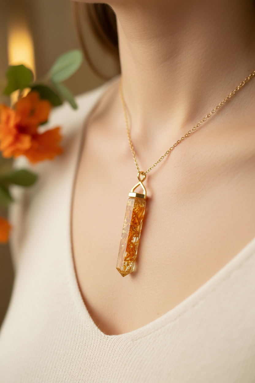 Orange Flower Hexagonal Pendant - Lifestyle