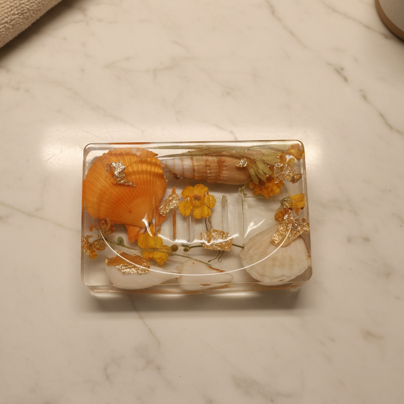 Orange Mermaid Soap Bar Dish - Flat Lay Rectangular