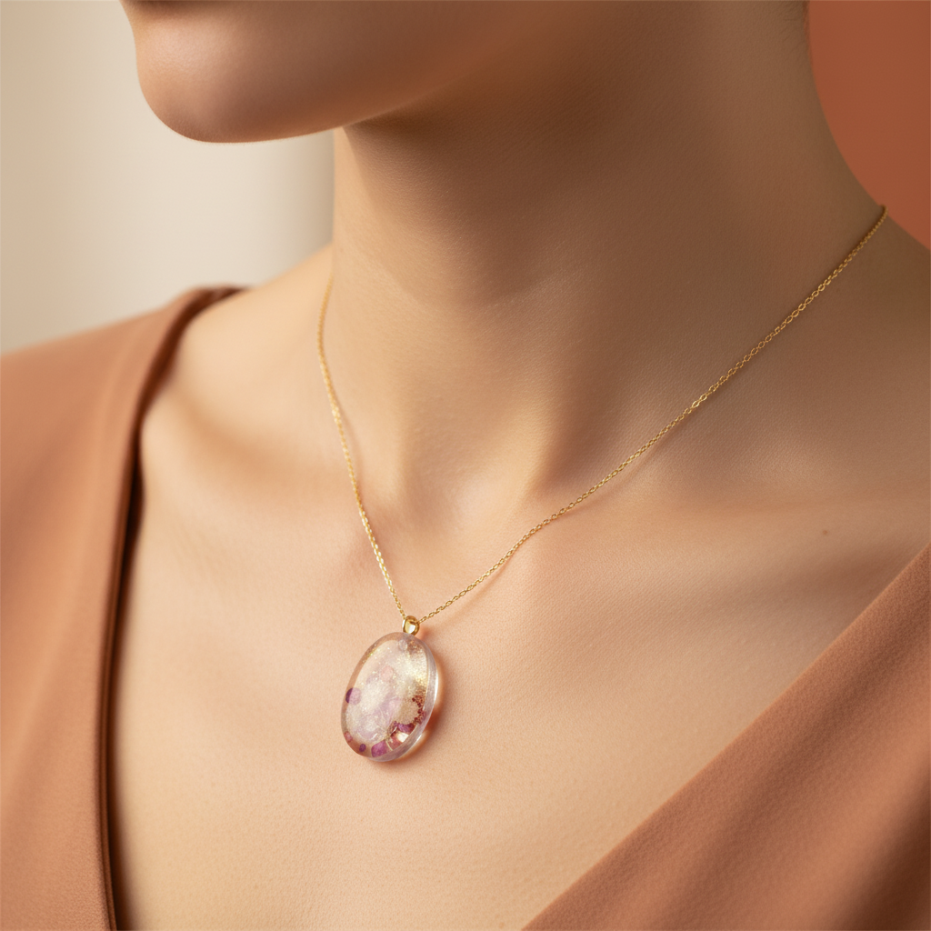 Oval clear resin on model
