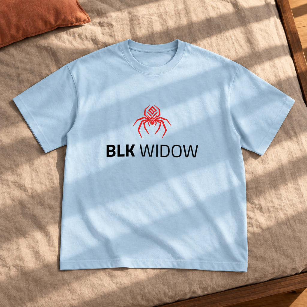 Pale blue T-shirt front in sunlight