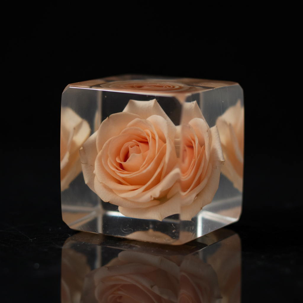 Peach Rose Epoxy Cube - Realistic