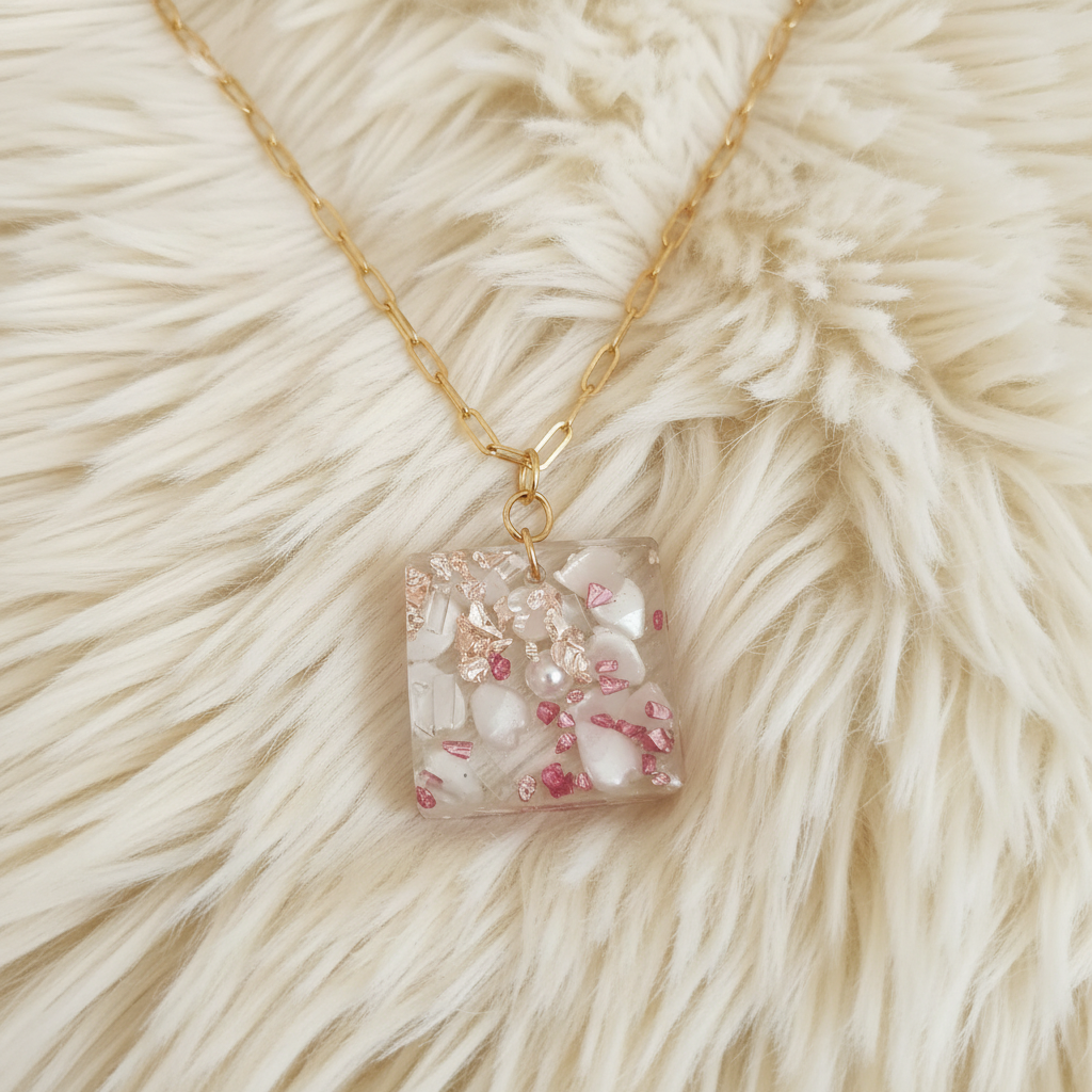 Pearl Crystal Pendant on Fur