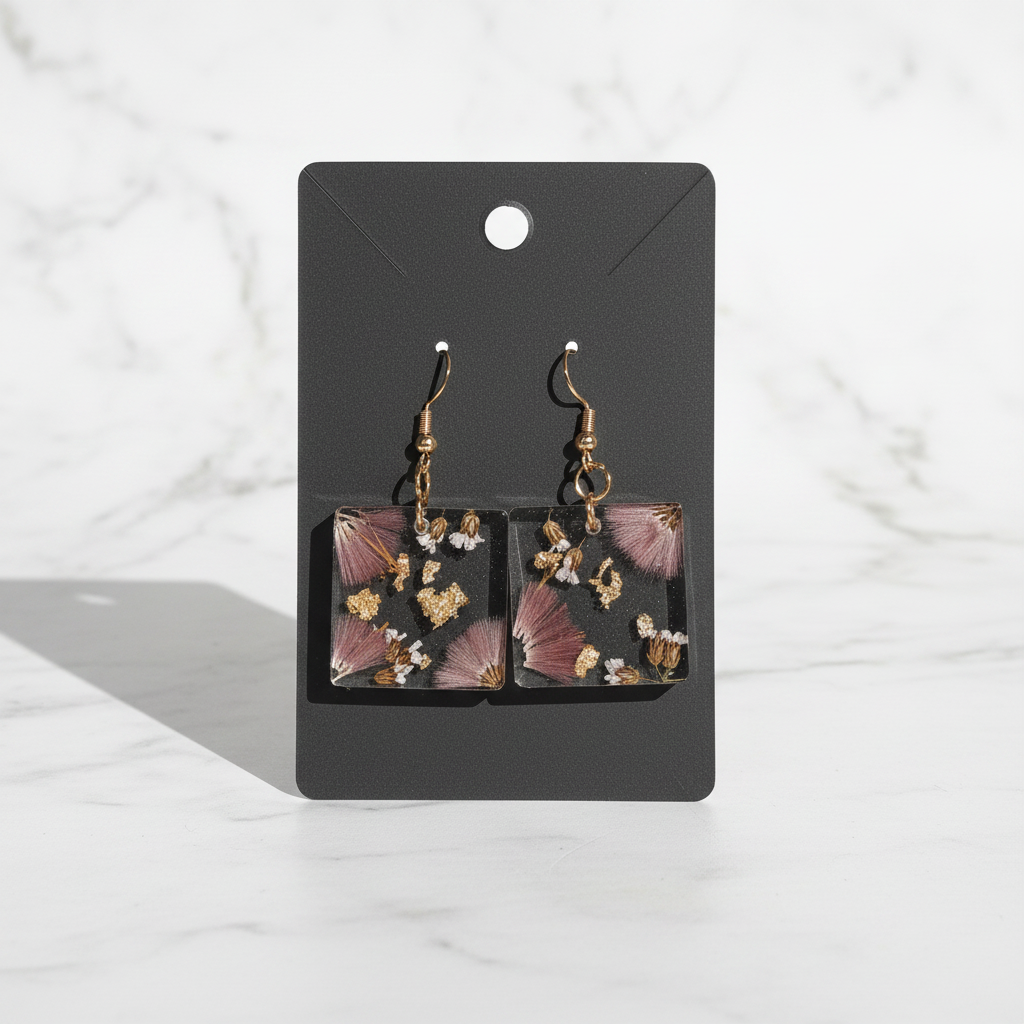 Pink Gold Square Resin Earrings