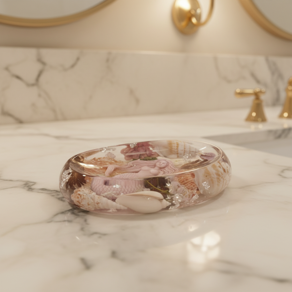 Pink Mermaid Soap Bar Dish - Three Quarter View