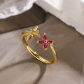 18K Gold Plated Zircon Flower Open Ring