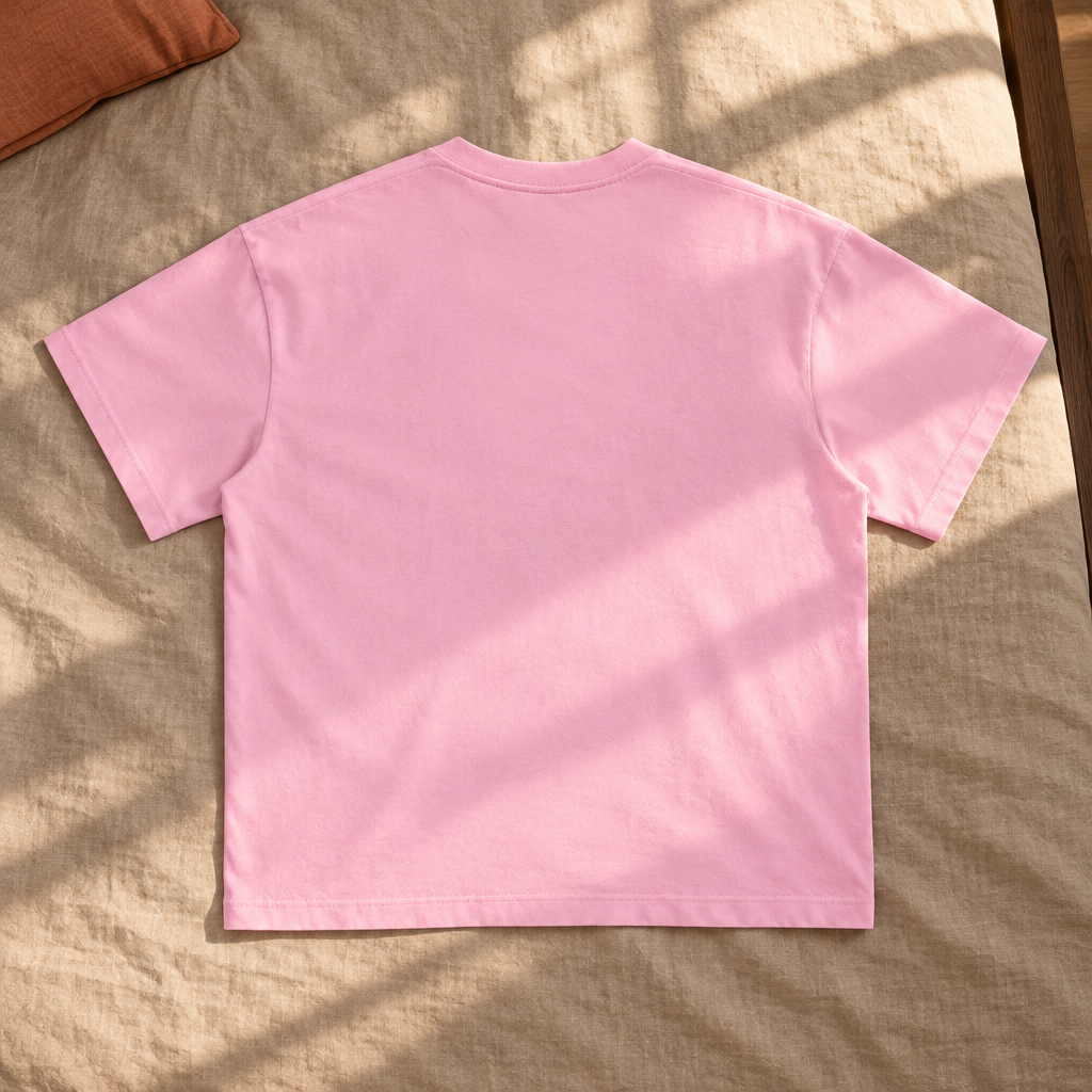 Plain pink T-shirt back in sunlight