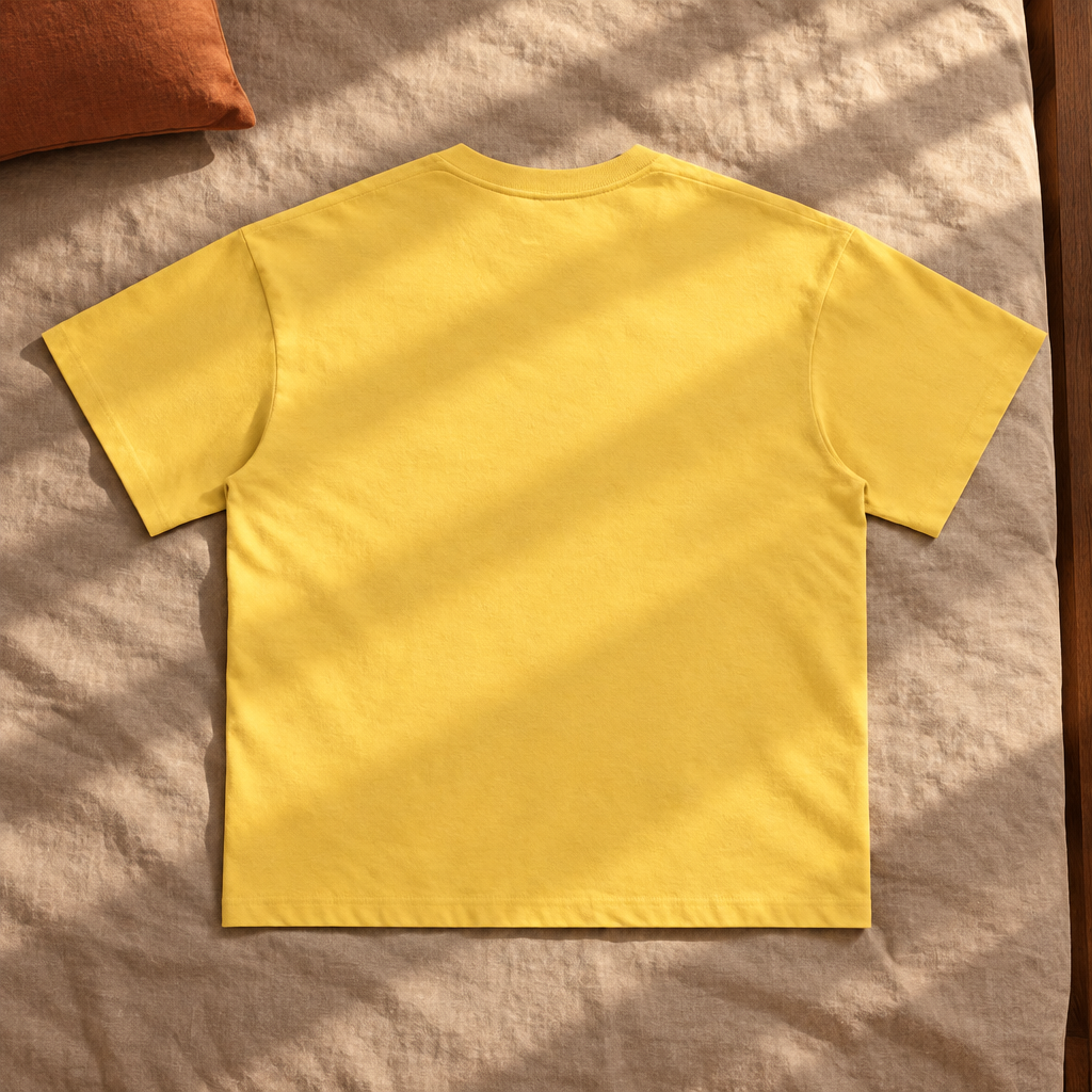 Plain yellow T-shirt back in sunlight