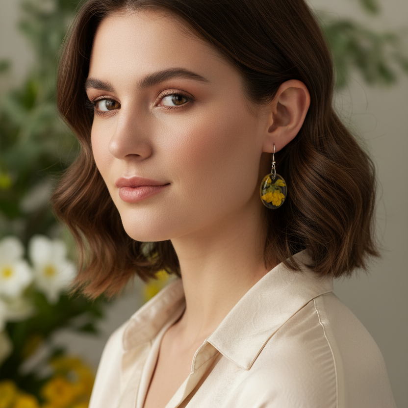 Primula Veris Earrings Model Shot