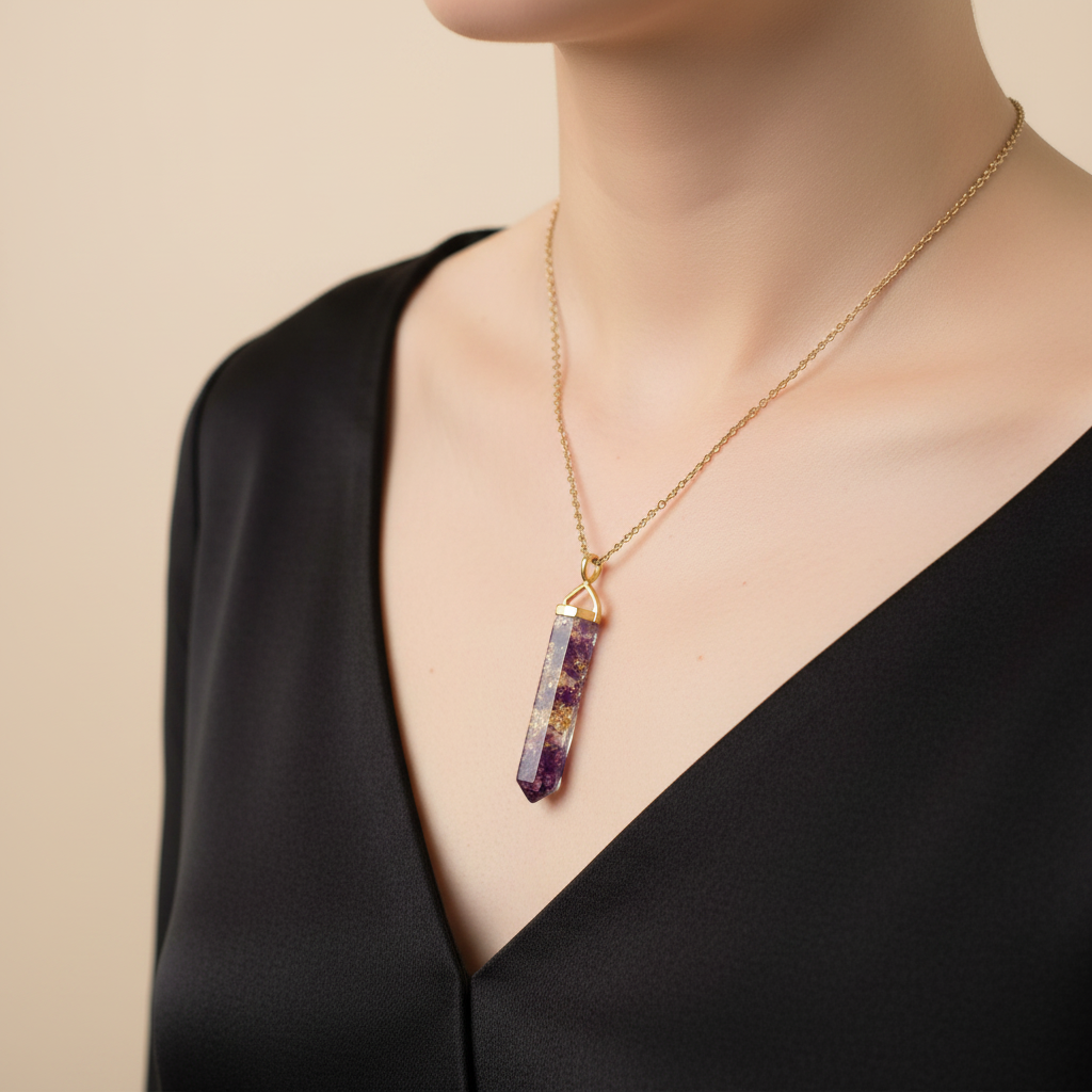 Purple amethyst pendant female model