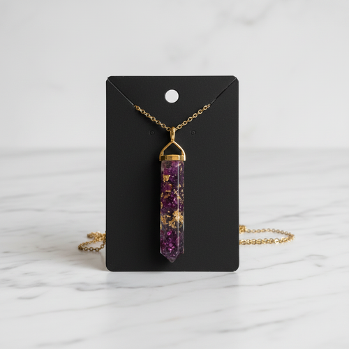 Purple amethyst resin pendant on white marble