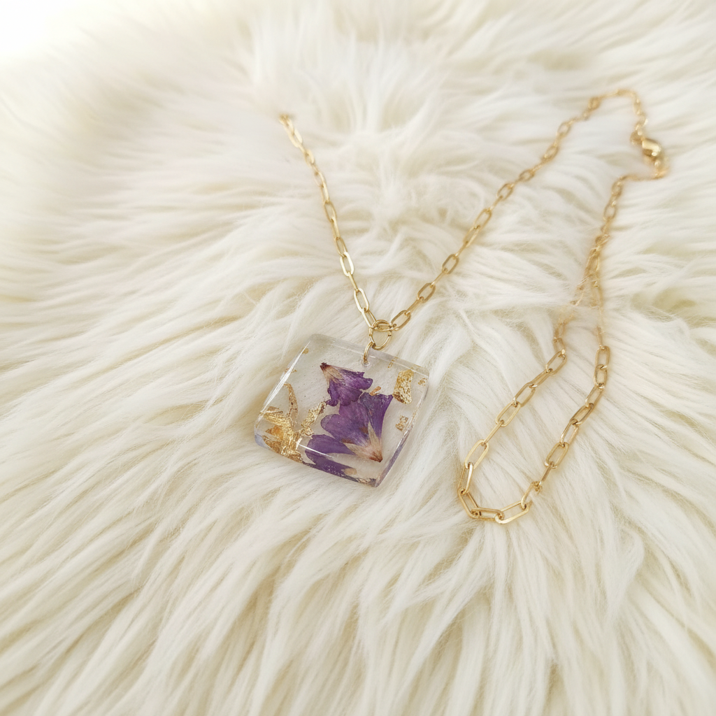Purple Botanical Pendant on Fur