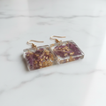 Purple Botanical Square Earrings on White Marble