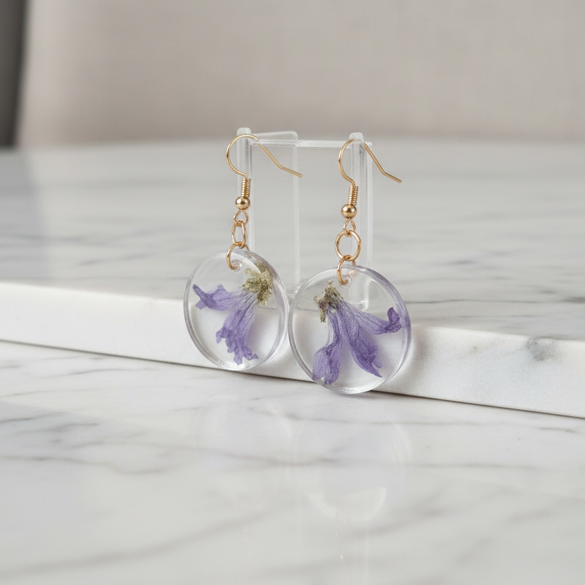 Purple Circle Earrings Marble