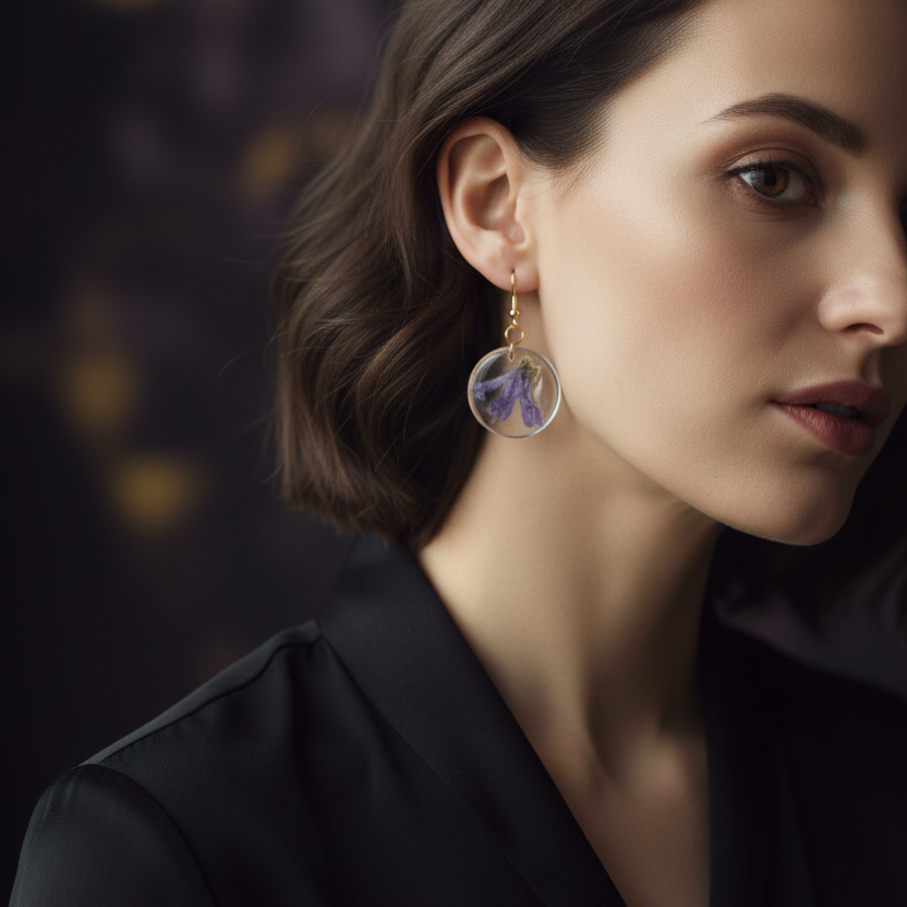 Purple Circle Earrings Model