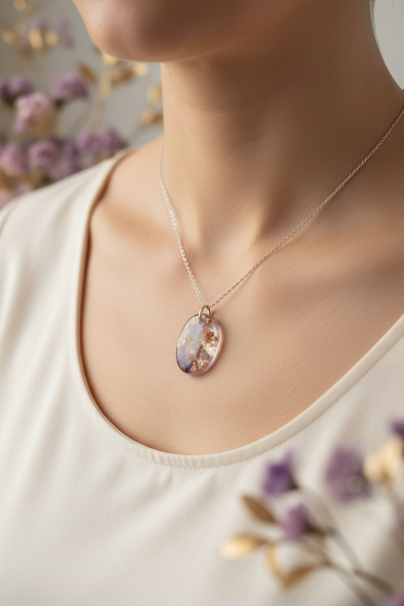 Purple Flower Handmade Necklace - Lifestyle
