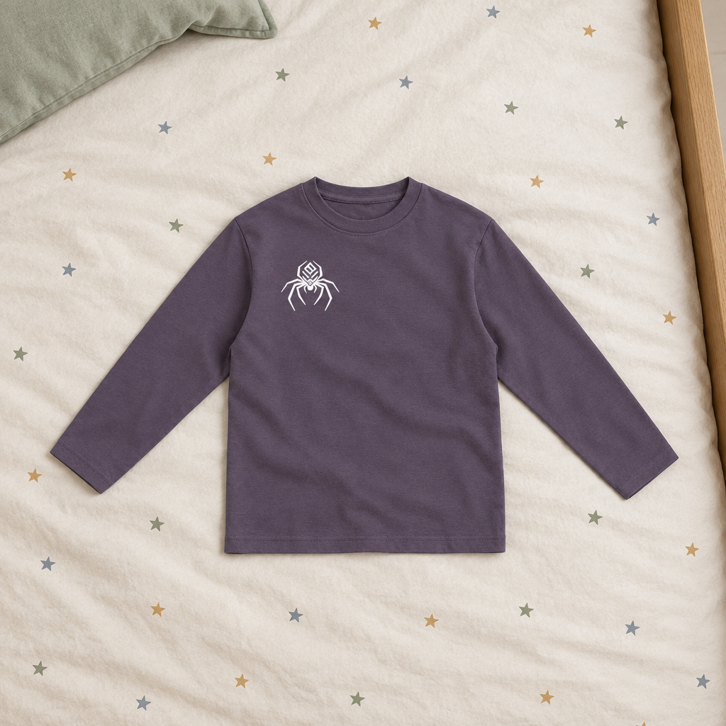 Purple long-sleeve T-shirt front on star bedding