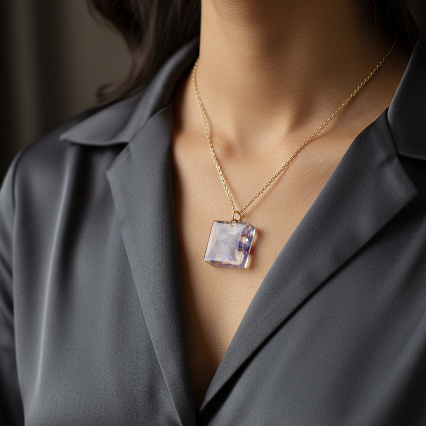 Purple Square Necklace Model