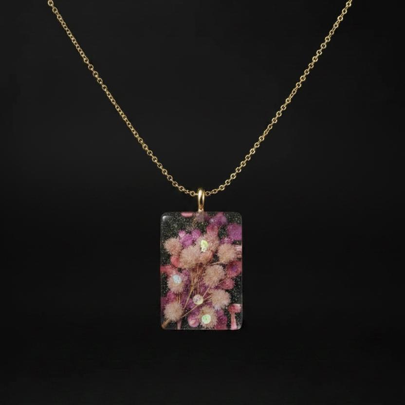 Rectangle clear resin with pink blossoms